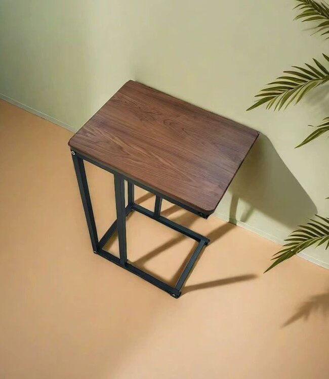 Stylish Brown Side Table – Metal & MDF