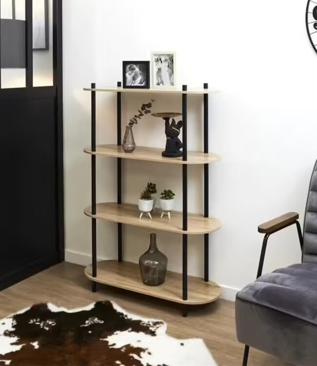 Cobe Stellingkast met 4 Planken – Zwart Frame – 113 cm