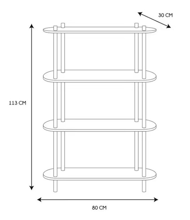 Cobe Stellingkast met 4 Planken – Zwart Frame – 113 cm