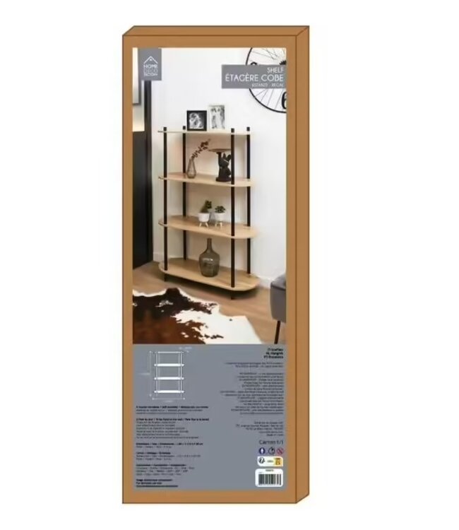 Cobe Stellingkast met 4 Planken – Zwart Frame – 113 cm