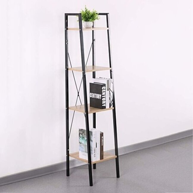Standing Shelf – 4 Tiers – Wood & Metal – Black