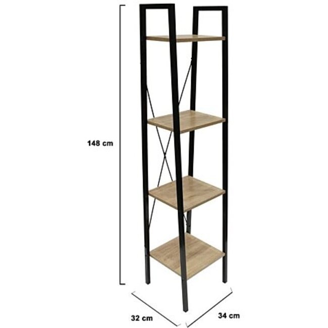Standing Shelf – 4 Tiers – Wood & Metal – Black
