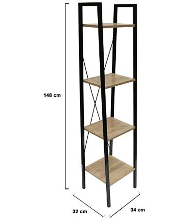 Standing Shelf – 4 Tiers – Wood & Metal – Black