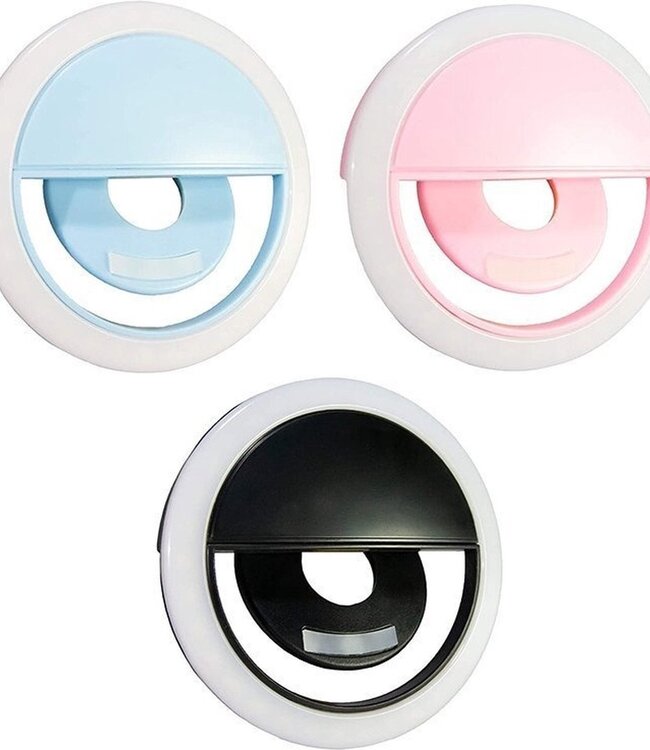 Set of 3 Ring Lights – LED Selfie Lamp – USB – Blue, Pink & Black