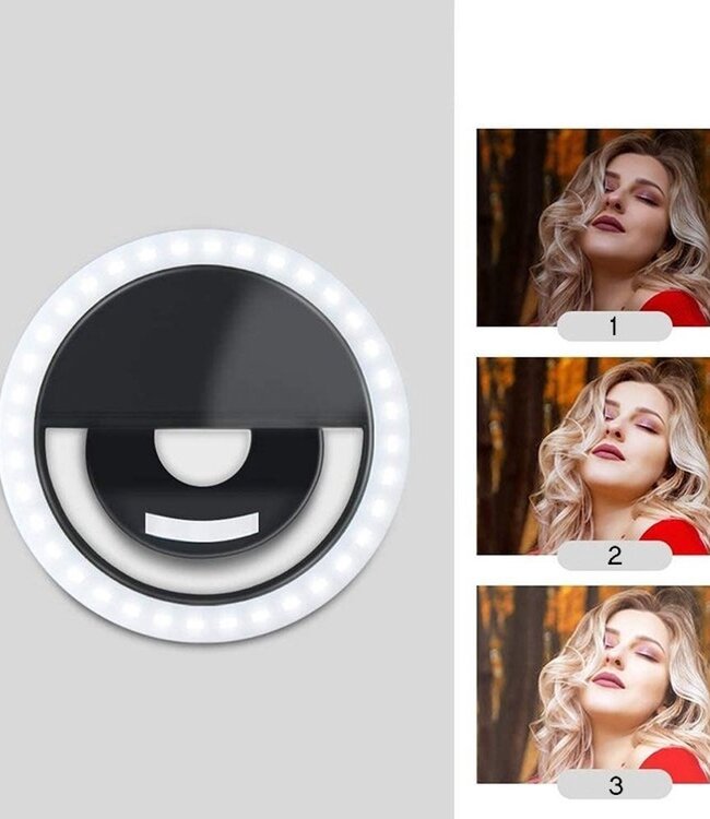 Set of 3 Ring Lights – LED Selfie Lamp – USB – Blue, Pink & Black