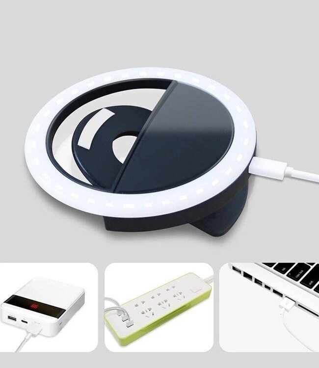 Set of 3 Ring Lights – LED Selfie Lamp – USB – Blue, Pink & Black