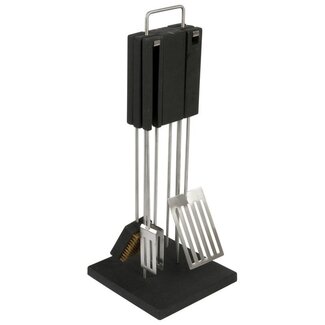 QDO Deluxe BBQ-/Grillset van RVS met Standaard – 5-delig