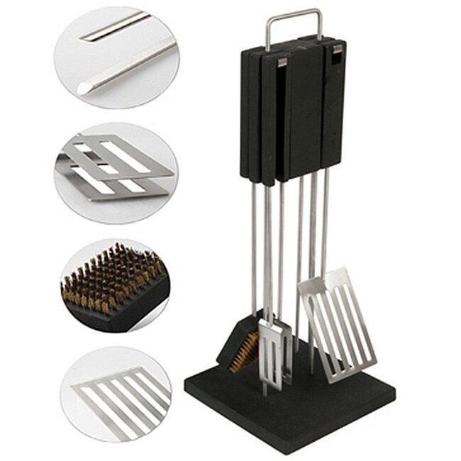 QDO Stainless Steel BBQ/Grill Tool Set Deluxe with Stand – 5-piece