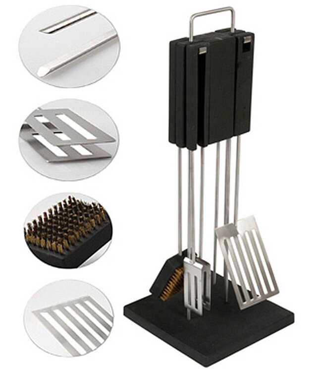 QDO Stainless Steel BBQ/Grill Tool Set Deluxe with Stand – 5-piece