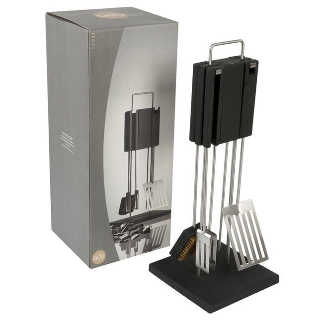 QDO Deluxe BBQ-/Grillset van RVS met Standaard – 5-delig