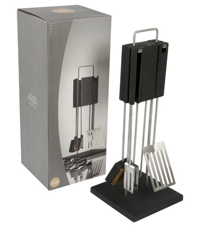 QDO Deluxe BBQ-/Grillset van RVS met Standaard – 5-delig