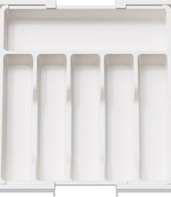 Verstelbare Bestekbak - Uitschuifbaar naar 8 Vaks - 33-57 x 38 x 5.5 cm - Wit