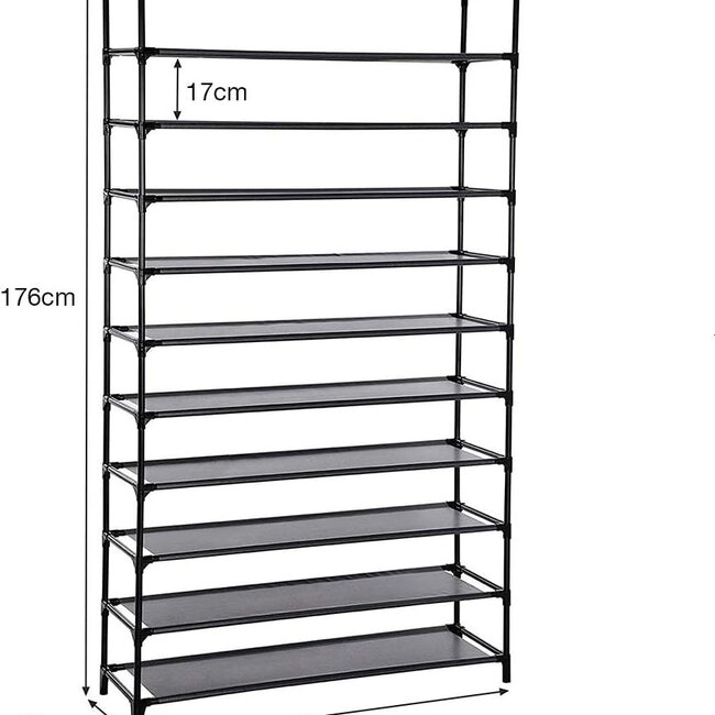 Shoe Rack XXL – 10 Tiers – Black  – Holds 40 to 50 Pairs