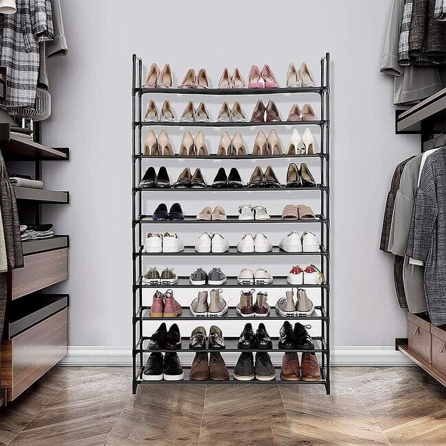 Shoe Rack XXL – 10 Tiers – Black  – Holds 40 to 50 Pairs