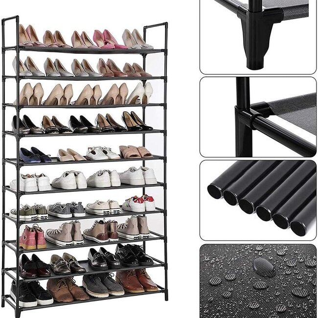 Shoe Rack XXL – 10 Tiers – Black  – Holds 40 to 50 Pairs