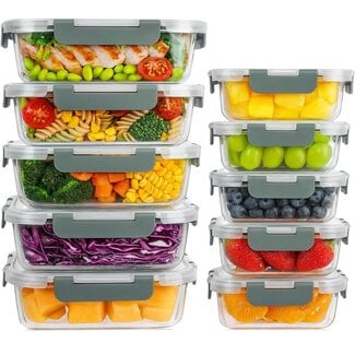 Ceruzo Meal Prep Containers - 10 pieces Food Containers - Glass