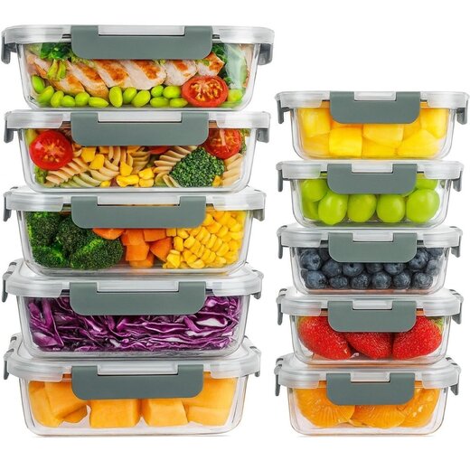 Ceruzo Meal Prep Containers - 10 pieces Food Containers - Glass