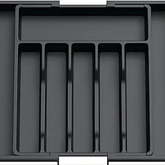Verstelbare Bestekbak - Uitschuifbaar naar 8 Vaks - 33-57 x 38 x 5.5 cm - Zwart