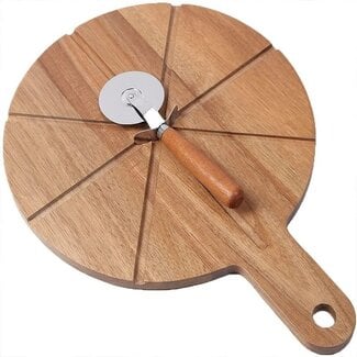 Ceruzo Pizza Cutting Board Acacia Wood - with Pizza Cutter