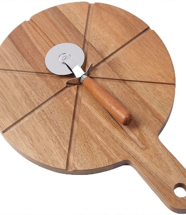 Pizza Snijplank Acaciahout - met Pizzasnijder