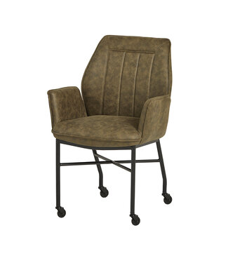 Denver Dining Chair Set of 2 – Wheels, Microfiber, Olive