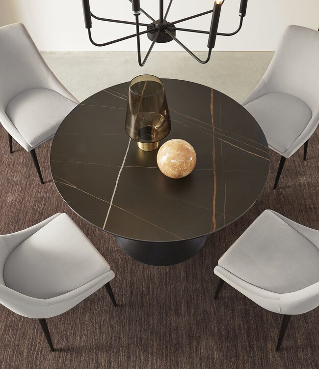 Winston Gestoffeerde Eetkamerstoel met Metalen Poten in As Grijs en Zwart