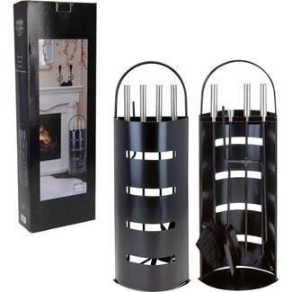 Home&Styling Schwarz-Edelstahl-Kaminset - 5-teilig
