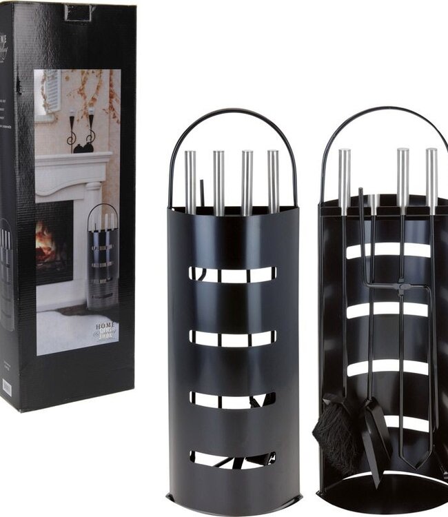 Openhaardset RVS zwart - 5 delig