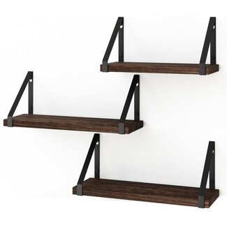 Ceruzo Wandplank Zwevend - Set van 3 - 40/35/30 x 12 cm - Vintage