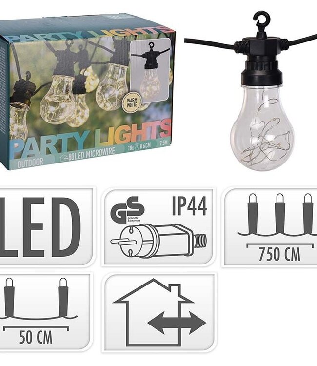 Feestverlichting - 10 lamps - 100 LED - warm wit