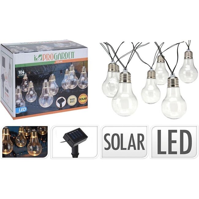 ProGarden Partybeleuchtung - Solar - Warmweiß - 10 LED-Lampen - Transparent