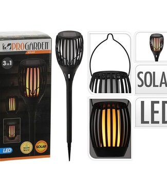 ProGarden Tuinlamp Fakkel - Solar - LED vlameffect - 3-in1: prikspot, staand, hangend - 47cm