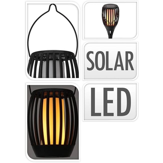 ProGarden Garden lamp Torch - Solar - LED flame effect - 3-in1: spike spot, standing, hanging - 47 cm