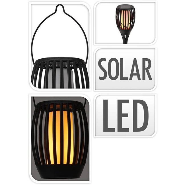 ProGarden Gartenlampe Fackel - Solar - LED-Flammeneffekt - 3-in-1: Erdspießstrahler, stehend, hängend - 47 cm