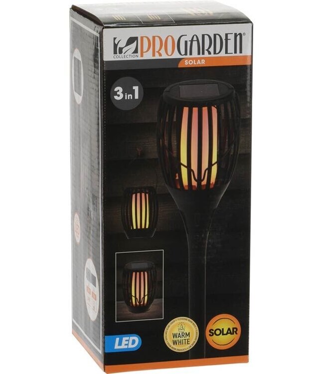 Tuinlamp Fakkel - Solar - LED vlameffect - 3-in1: prikspot, staand, hangend - 47cm
