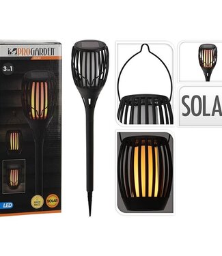 ProGarden Solar Tuinlamp Fakkel Zwart - LED vlameffect - 3-in1: prikspot, staand, hangend