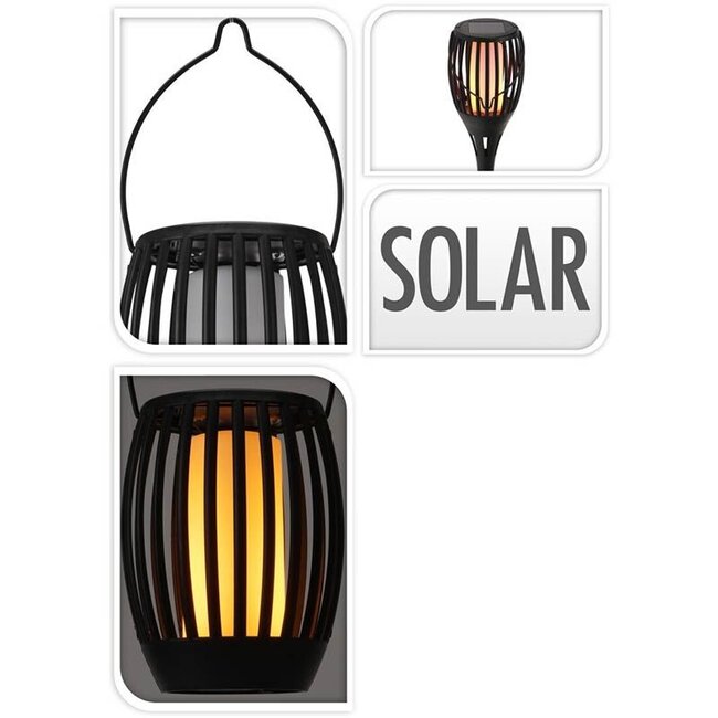 ProGarden Solar-Gartenlampe, Taschenlampe, Schwarz - LED-Flammeneffekt - 3-in-1: Erdspießstrahler, stehend, hängend