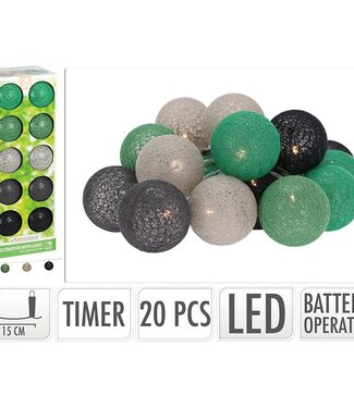 ProGarden Decoratieslinger verlicht - 20 LED Lampionnen van Katoen - met Timer - Groen
