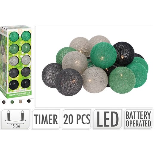 ProGarden Decorative garland illuminated - 20 LED Cotton Lanterns - with Timer
