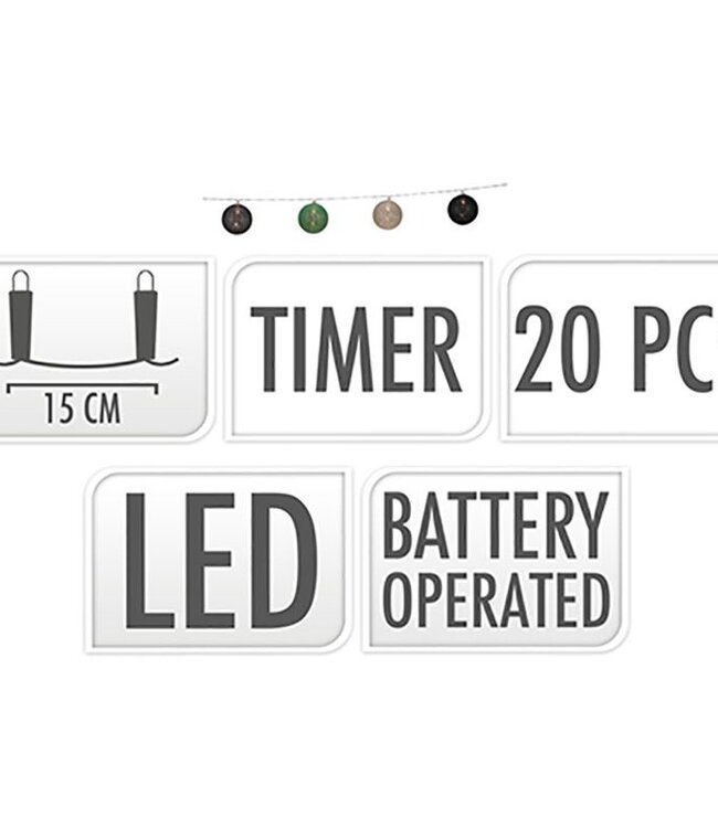 Decoratieslinger verlicht - 20 LED Lampionnen van Katoen - met Timer - Groen