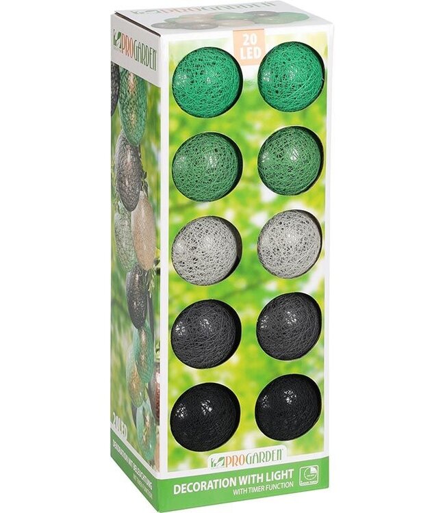 Decoratieslinger verlicht - 20 LED Lampionnen van Katoen - met Timer - Groen