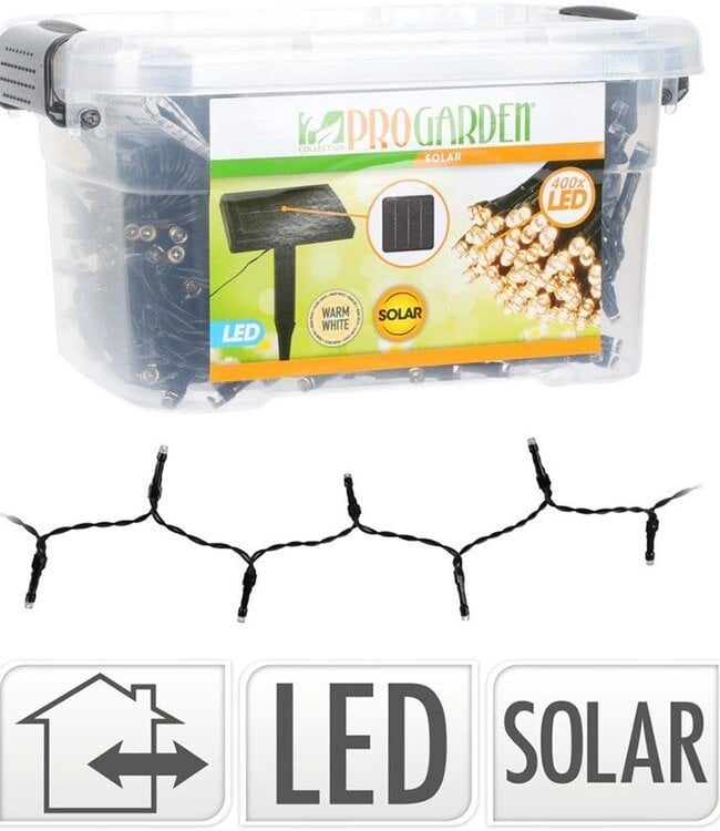 Solar Lichtsnoer - 400 LED - 24  + 4 meter - Warm wit  - met Bewaarbox
