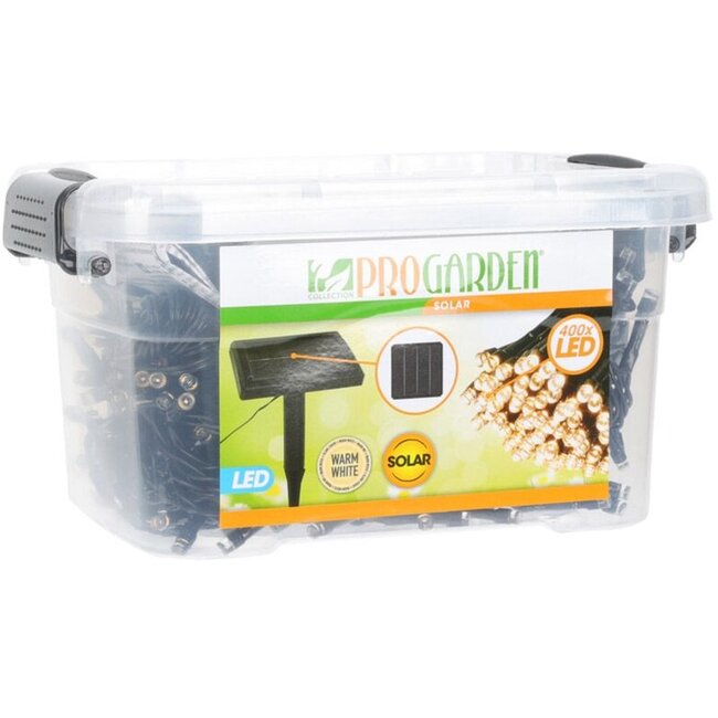 ProGarden Solar-Lichterkette - 400 LEDs - 24 + 4 Meter - Warmweiß - mit Aufbewahrungsbox