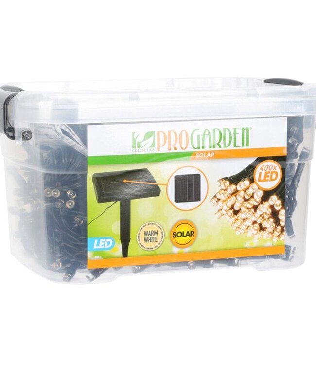 Solar Lichtsnoer - 400 LED - 24  + 4 meter - Warm wit  - met Bewaarbox