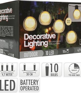 Feestverlichting 10 LED Lampen - 2.70 meter - met Timer - op Batterijen