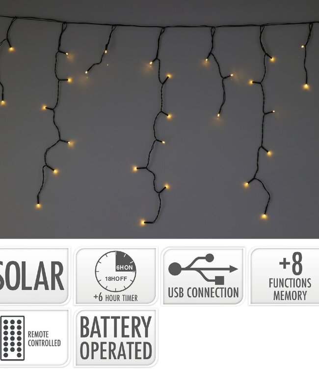 Solar IJspegelverlichting 780cm - 240 Led - USB oplaadbaar - Afstandsbediening