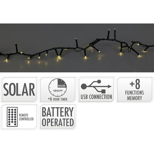 Solar clusterverlichting – 11 m – 560 LED – USB-oplaadbaar