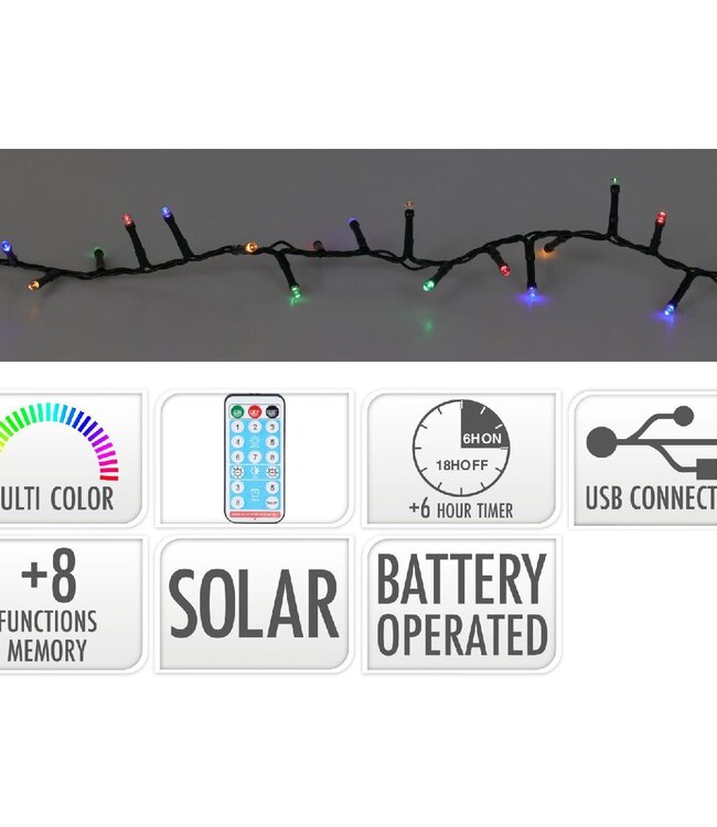 Solar Led Verlichting - 21.5 meter - 480 led - Multicolor - USB oplaadbaar - Afstandsbediening