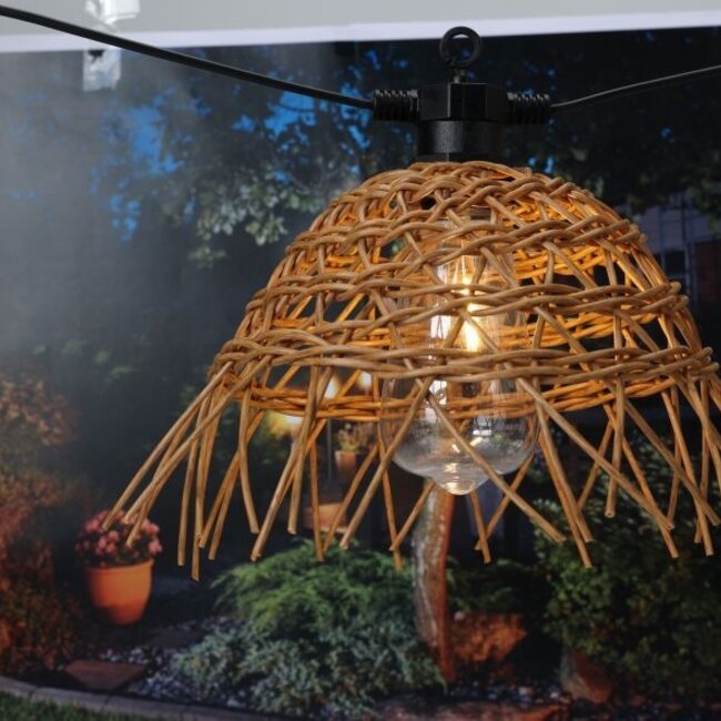 Rattan Lichtsnoer Tuin 6 Lampen – Warm Wit LED – Buitenverlichting IP44 – Sfeerverlichting Tuin & Balkon