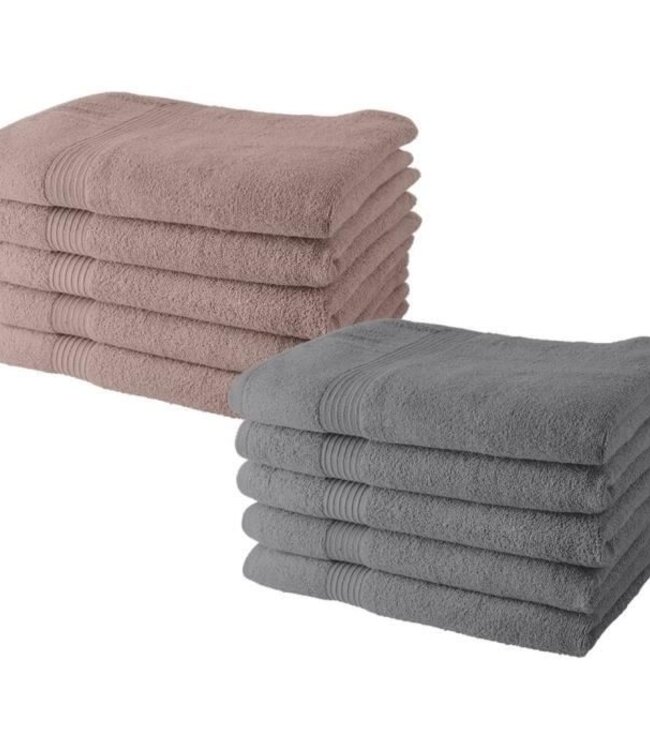 Set van 10 Luxe Handdoeken – 50x90 cm – 100% Katoen – Zandroze & Staal